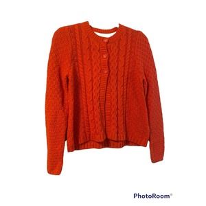 LANDS END Women’s Orange Stitch Button Up Long sleeve Cardigan Size Large 14